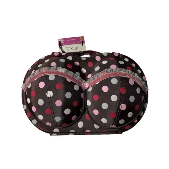 Bra(g) Handbags - Bra(g) “The Bra Bag” – Hard Shell Travel Case – Polka Dot – Brown/Pink/White
